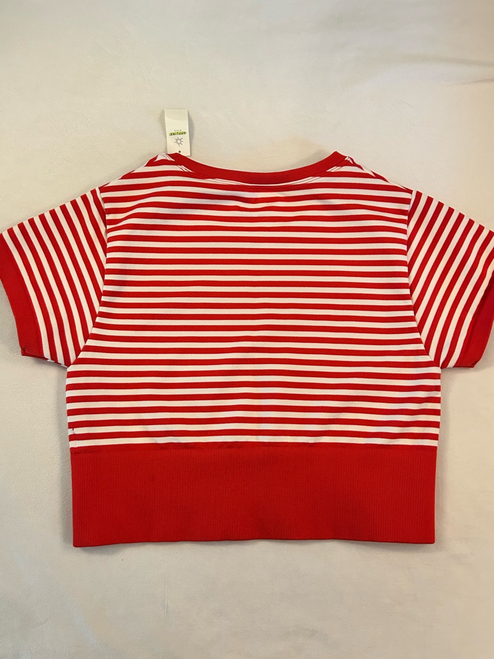 aerie Offline Red & White Striped Short Sleeve Crop Tee - Picture 6 of 6